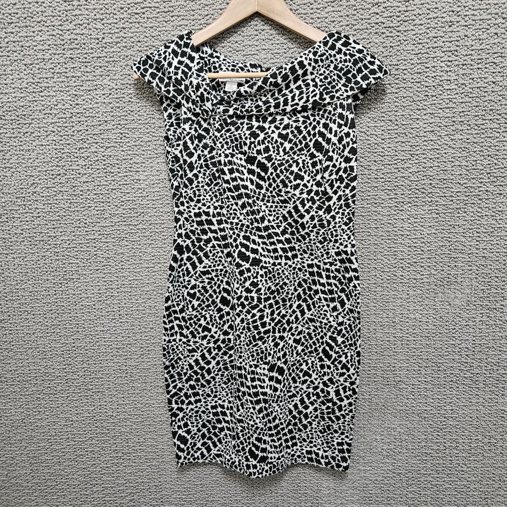 KIM ROGERS Women's Dress Black White Animal Print Off Shoulder Sheath Size 2P